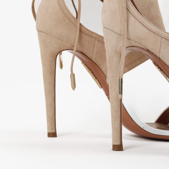 Aquazzura Beige & White Suede Sandals Heels - Picture 6 of 9